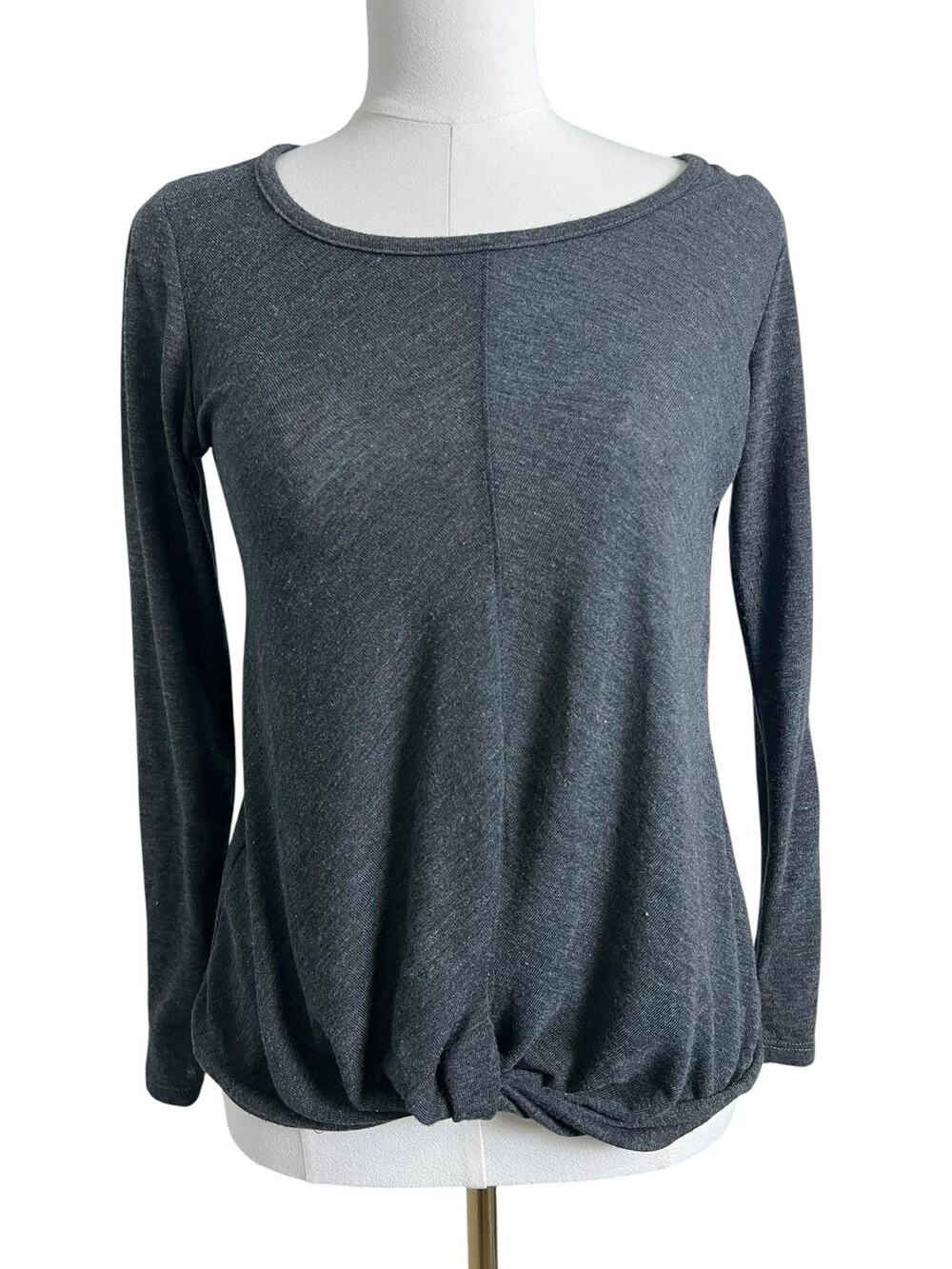 Bobeau Shirt Womens Medium Gray Long Sleeve Twist Front Knot Hem Soft Top